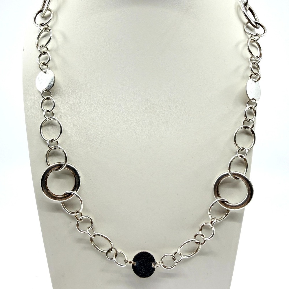 Vintage Silver Tone Multi Hoop Link Chain Statement Necklace Mixed Circles Y2K